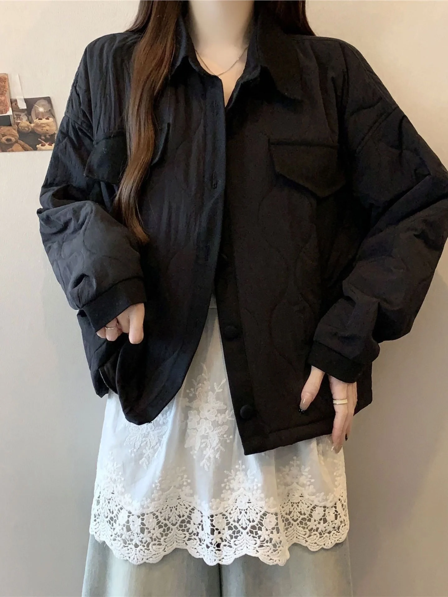 

Ele Bla Long Sve Верхняя одежда больших размеров Женское свободное облегающее универсальное пальто для похудения Модное зимнее пальто больших размеров