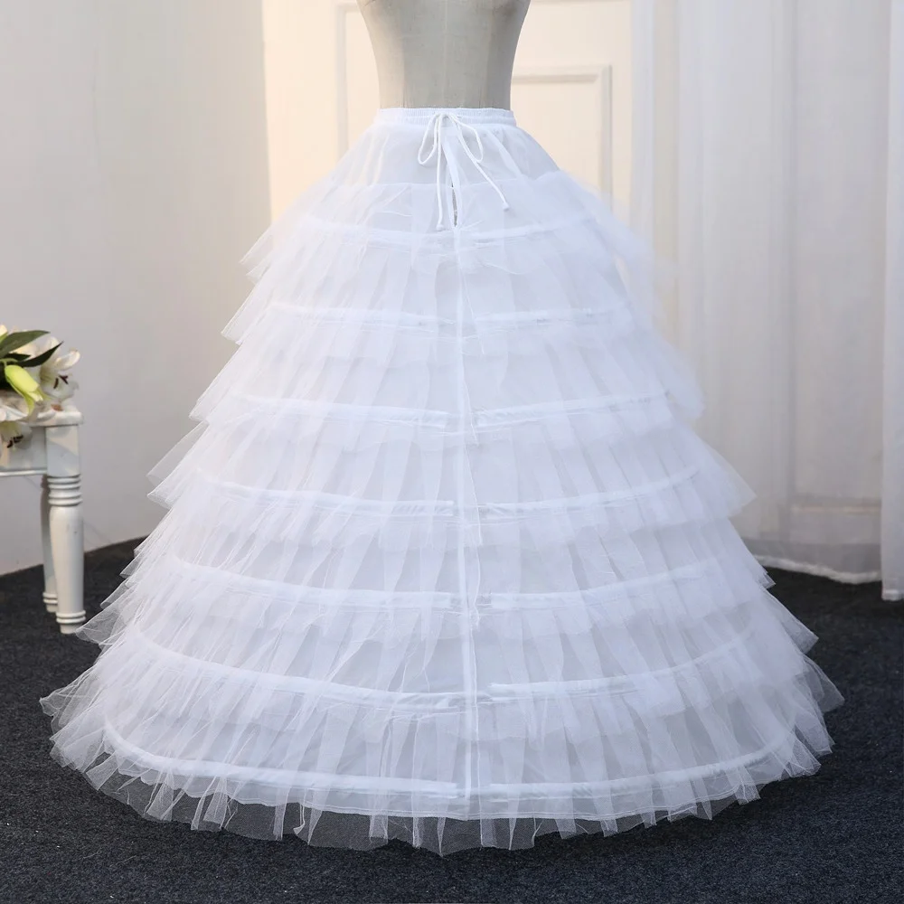 6 Hoops Petticoats สำหรับงานแต่งงานชุดเดรสแต่งงาน Crinoline กระโปรง Saiote De Noiva หก Hoop