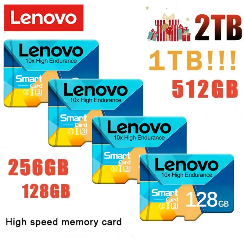 ใหม่ Lenovo การ์ดหน่วยความจำ2TB 256GB 128GB Micro TF SD Card 512GB การ์ดความเร็วสูงระดับ10 SD 100เมกะไบต์/วินาทีการ์ด TF จัดส่งเร็วของแท้