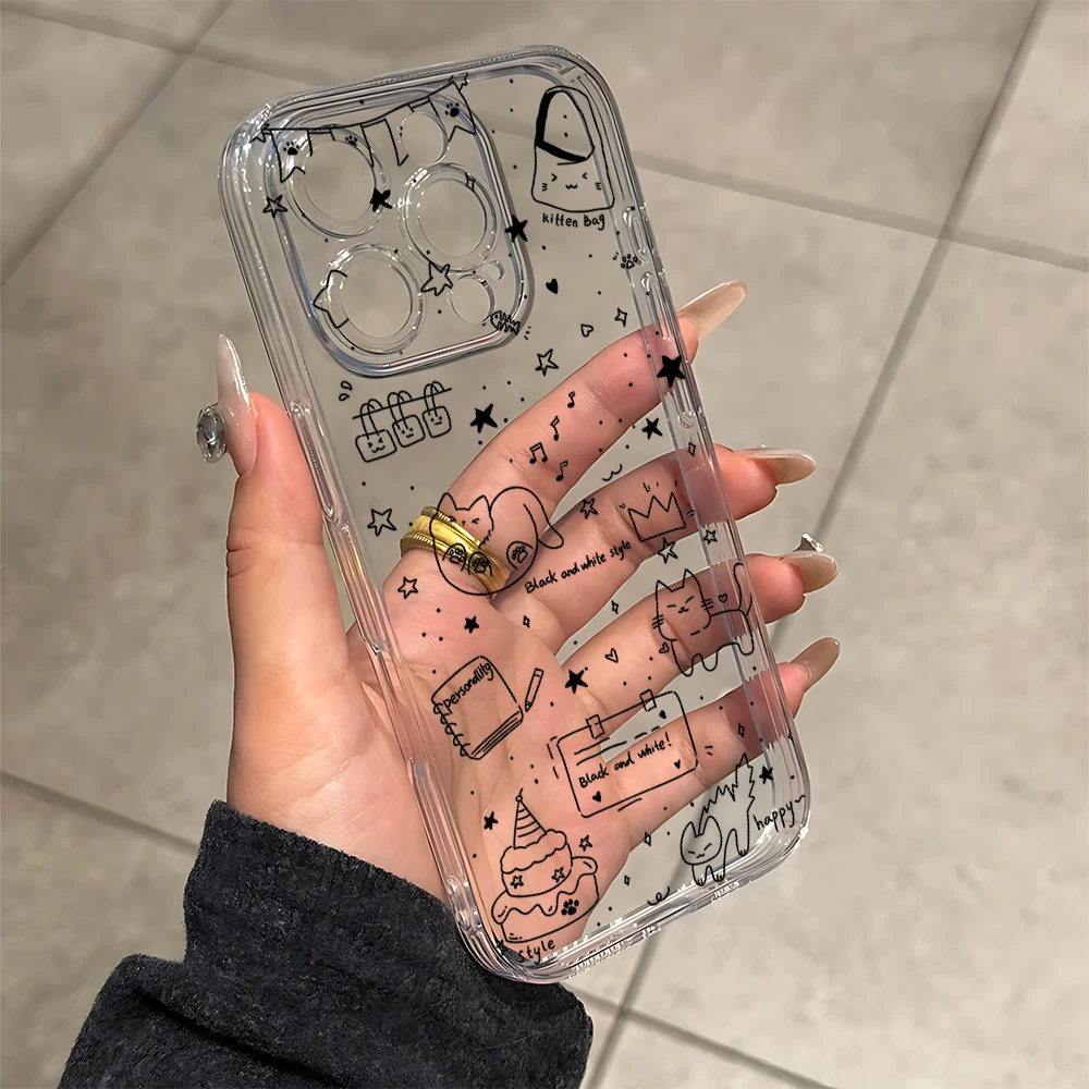 Black Pencil Cat Silicone Phone Case for IPhone 17 16 15 14 13 12 11 Pro Xs Max Air Mini 7 8 6 6s Plus SE 2020 2022 Cover