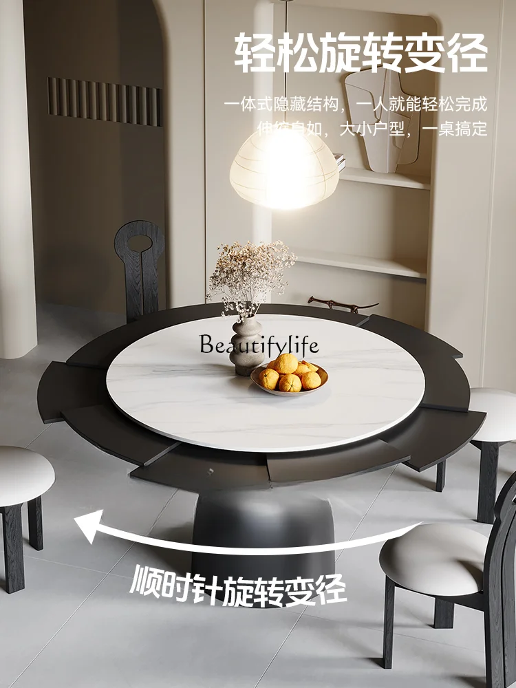 French Retro Rotating Reducing round Table Stone Plate round Telescopic Deformation Dining Table with Turntable