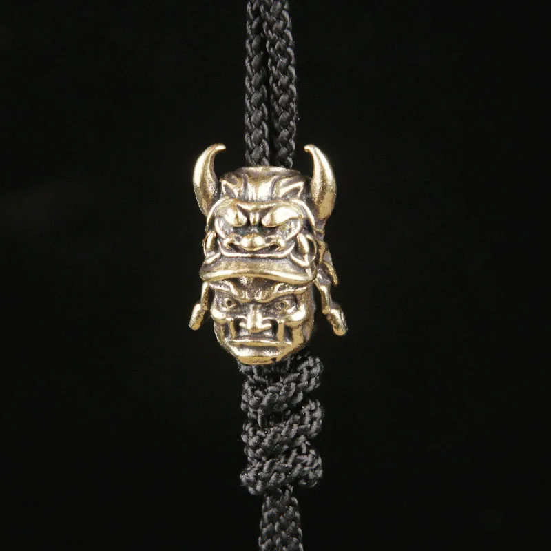 Retro Brass Samurai Helmet Paracord Bead, Japanese EDC Knife Lanyard Bead DIY Keychain Charm Pendant Spacer Home Decor