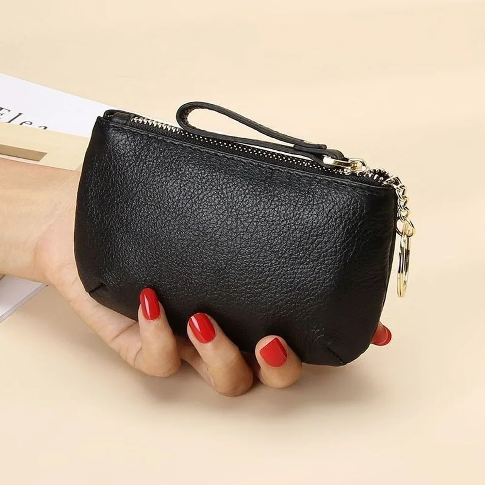 Fashion Soft Leather Mini Coin Purse Waterproof Slim Short Wallet With Keychain Solid Color Ultra Thin Wallet Women