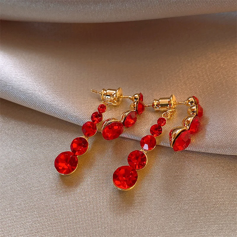 Shinning Rhinestones Red Earrings For Women Korean Style Etrendy New Simple Charming Earings