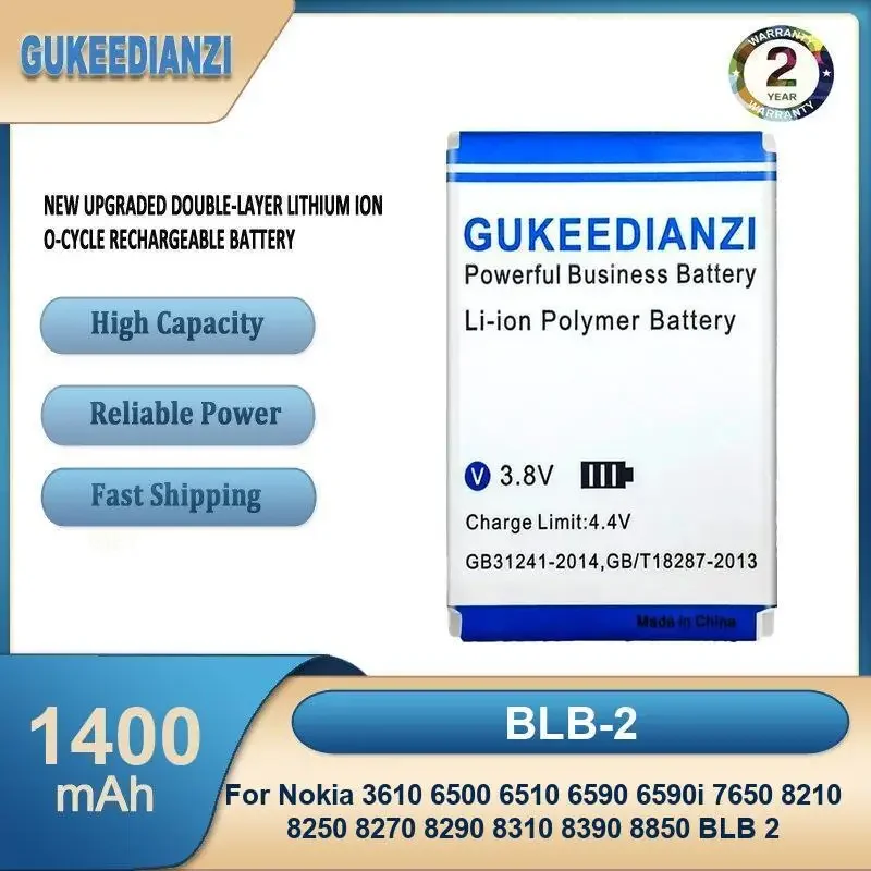 

BLB-2 Аккумулятор для мобильного телефона 1400 мАч для Nokia 3610 6500 6510 6590 6590i 7650 8210 8250 8270 8290 8310 8390 8850 BLB 2