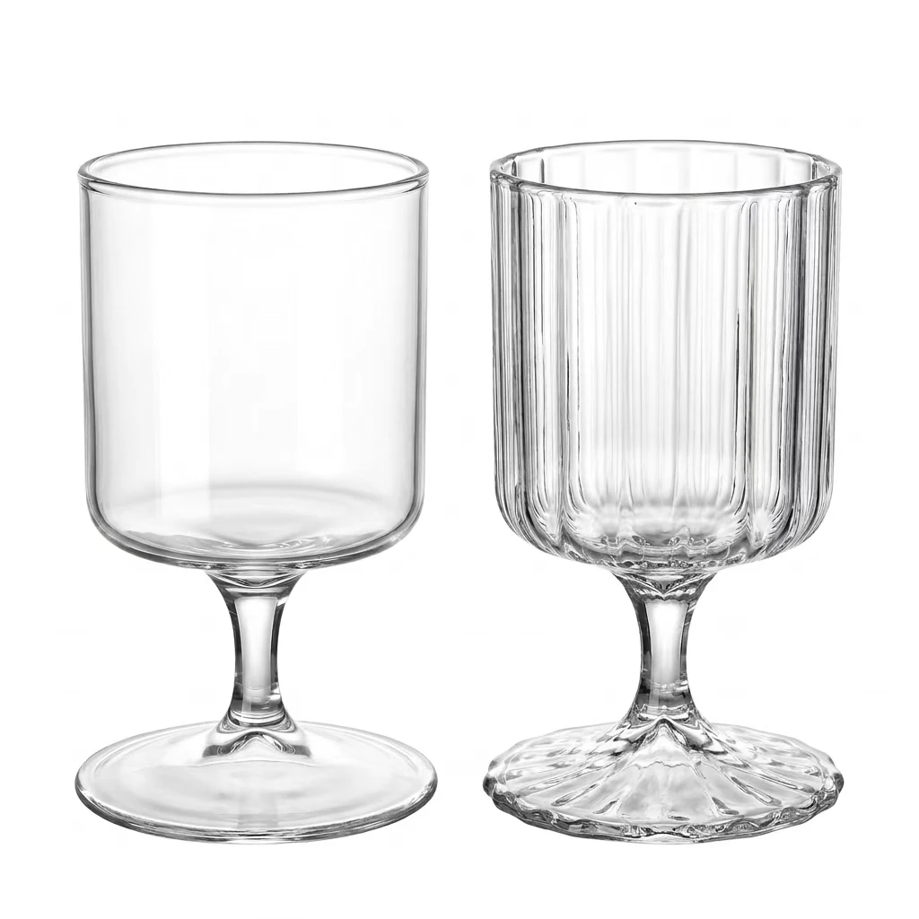 2‑Style Clear Stemmed Glass Goblet Retro Vertical Stripes Water Wine Coffee Drinking Cup Home Tableware