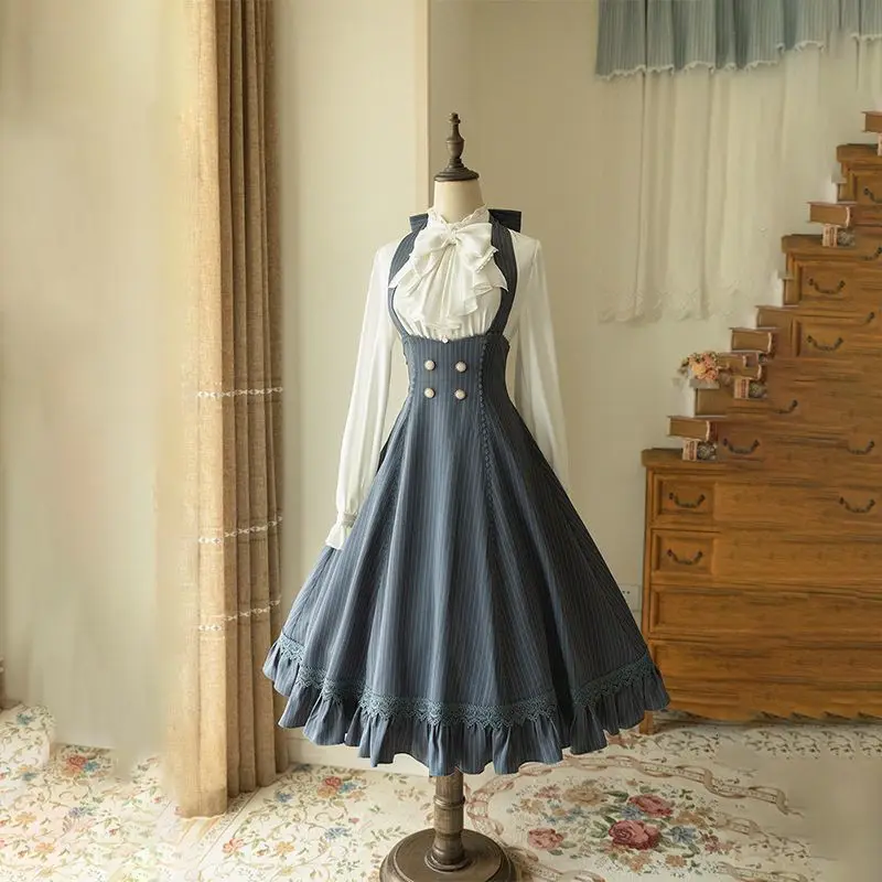 فستان كلاسيكي معقد على الطراز الفرنسي فستان بحمالات كلاسيكية 2025 جديد لربيع وخريف عتيق Jsk فستان هالتر لوليتا