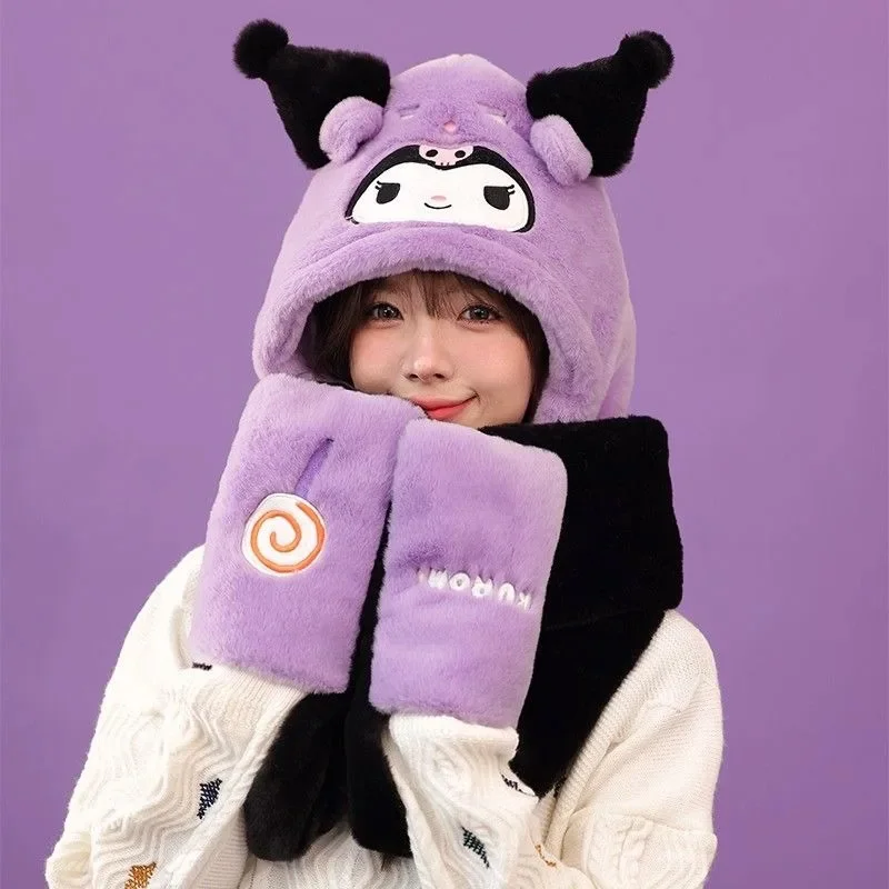 Nueva bufanda con capucha de dibujos animados MINISO Sanrio Hello Kitty Kuromi My Melody Cinnamoroll Hangyodon para niña protección contra el frío de invierno lindo regalo