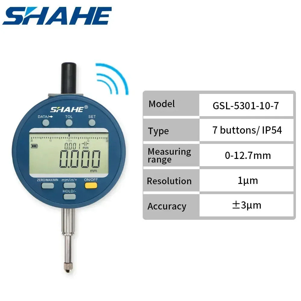 

SHAHE Wireless Digital Indicator 1μm Resolution IP54 Electronic Indicator 0-12.7 /25.4/50.8mm With Rechargeable Battery