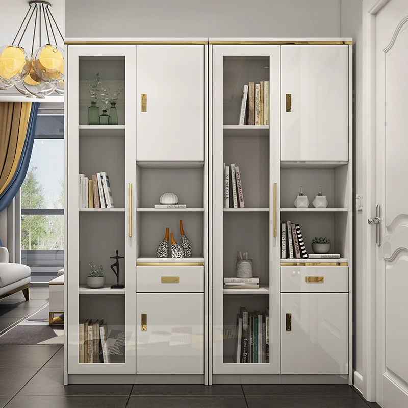 Luxury and minimalist wall bookcase, bookshelf, file cabinet, modern floor to floor storage with glass door, storage rack