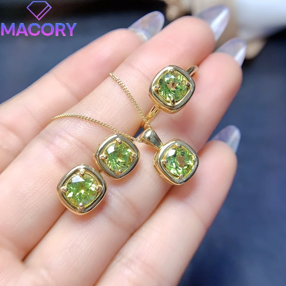 925 sterling silver set ladies Christmas natural olivine jewelry set elegant ladies free shipping promotion wholesale