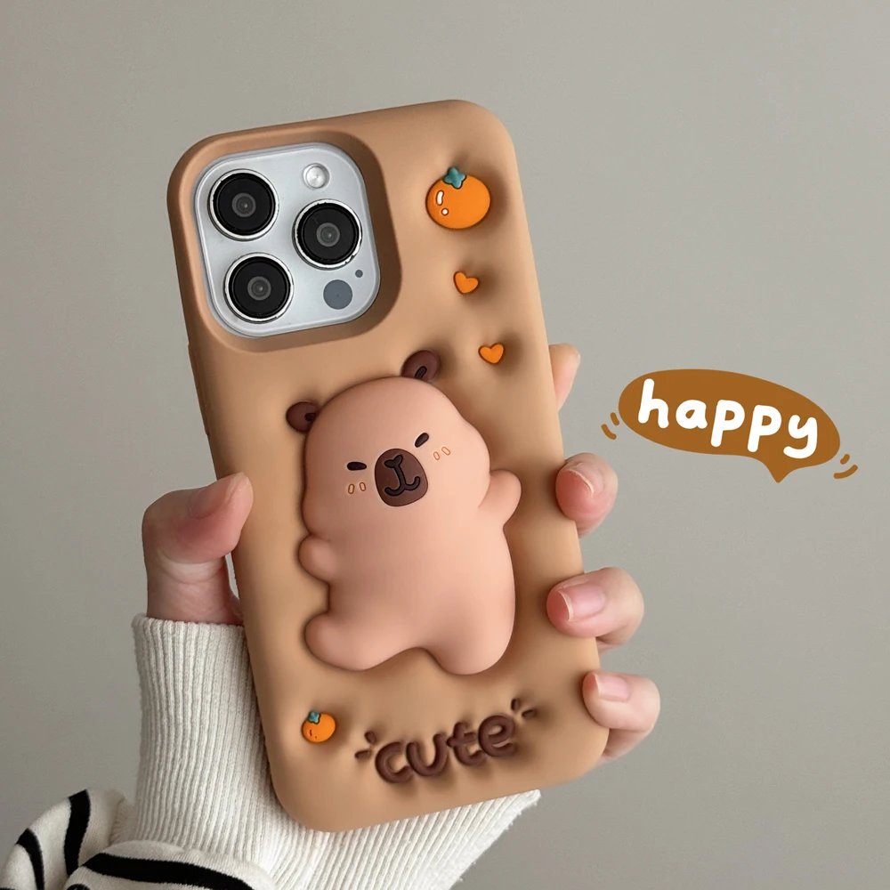 

Decompression, 3D Cute Cartoon Dancing Capybara, Soft Silicone Phone Case, for iPhone 13, 14, 14 Plus, 15 16 pro Max Shockproof