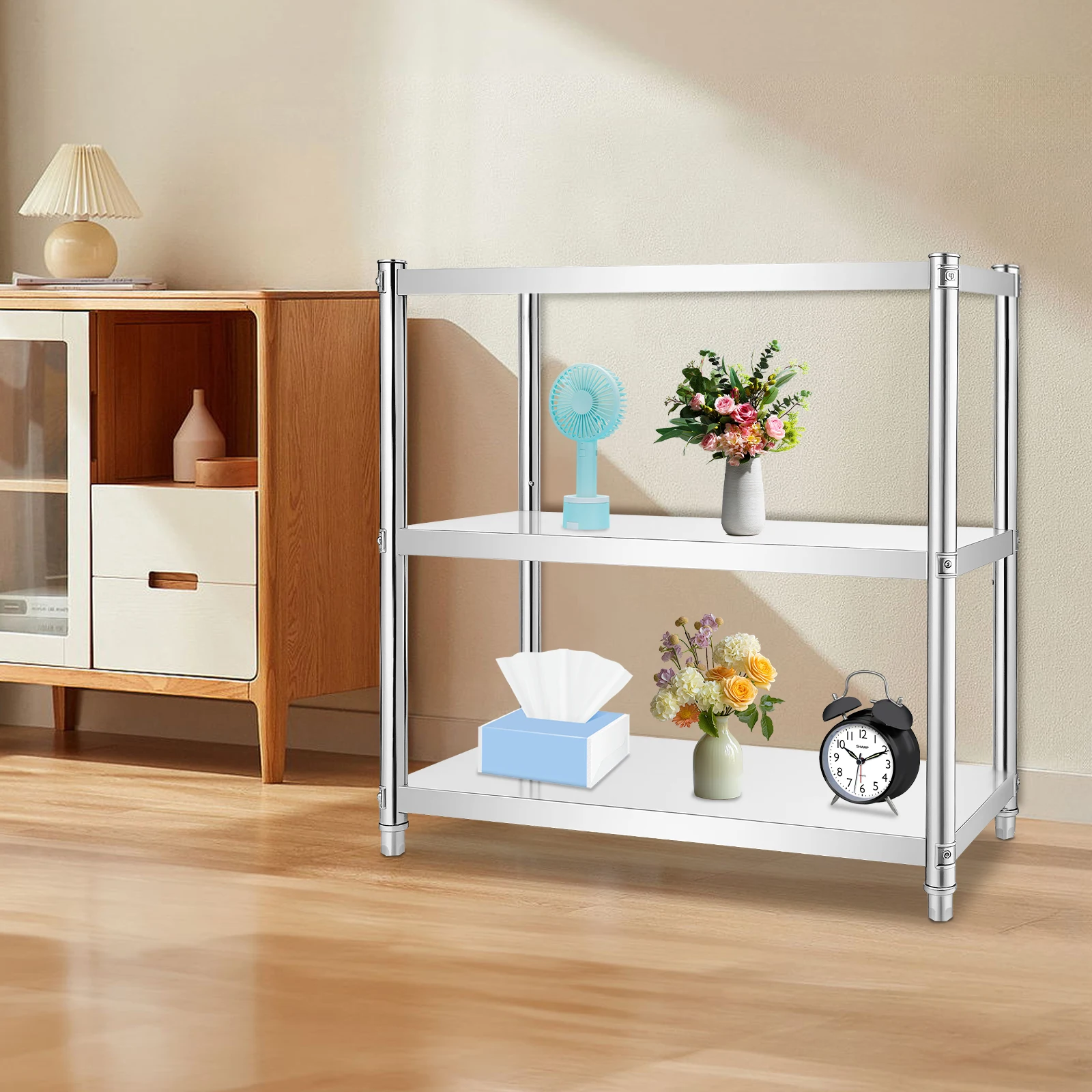 3-Tier Stainless Steel Work Table Kitchen Storage Prep Table Multifunctional Food Prep Worktable