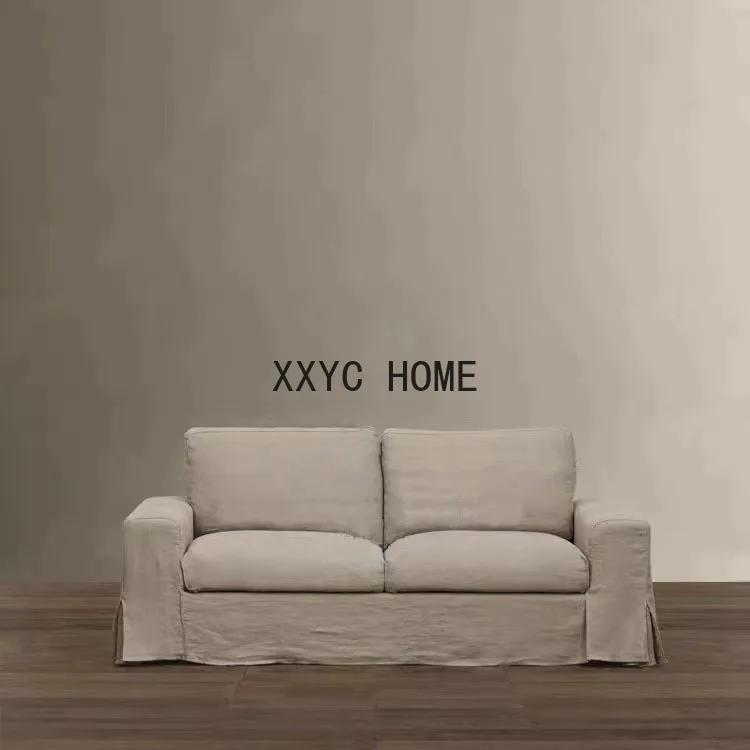 

Льняной двуспальный диван для трех человек, полностью съемная моющаяся кровать и завтрак, винтажная мебель