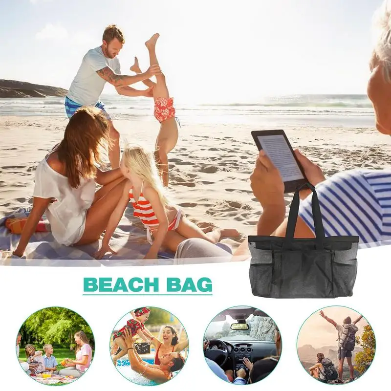 Mesh Beach Tote Large Waterproof Nylon Bag Oversized Beach Bag Large Beach Tote With 8 Pockets And External Zipper For Sand Toys