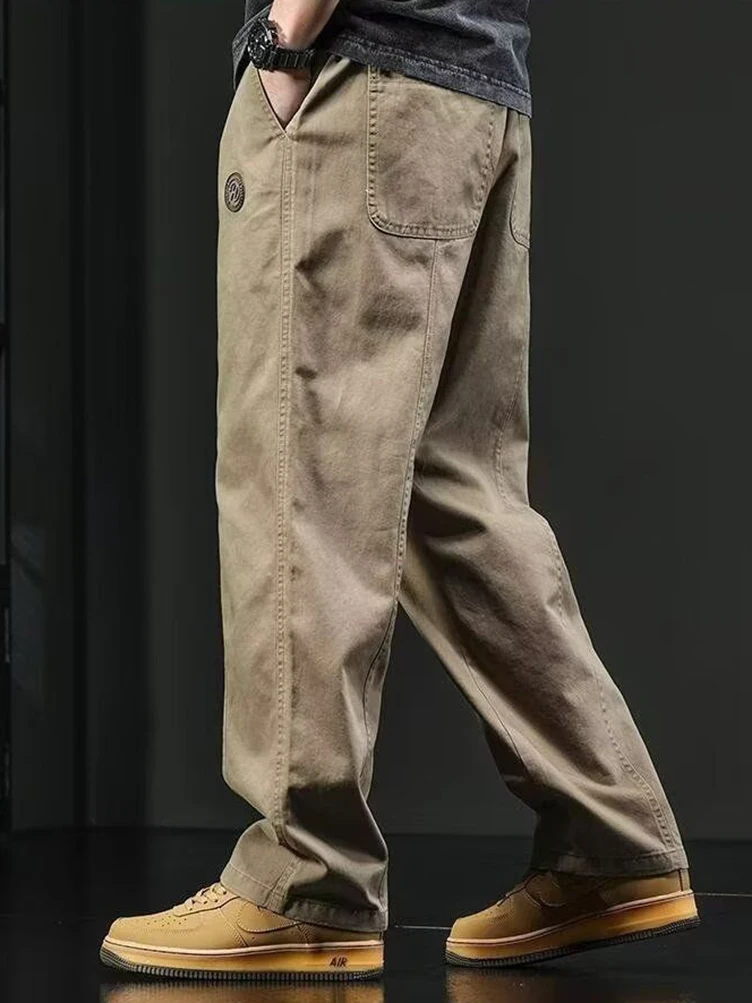 Autumn Winter Thicken Straight Casual Pants Men Loose Baggy Big Size Cargo Long Trousers Wide leg Sport Fleece Vintage Y2k