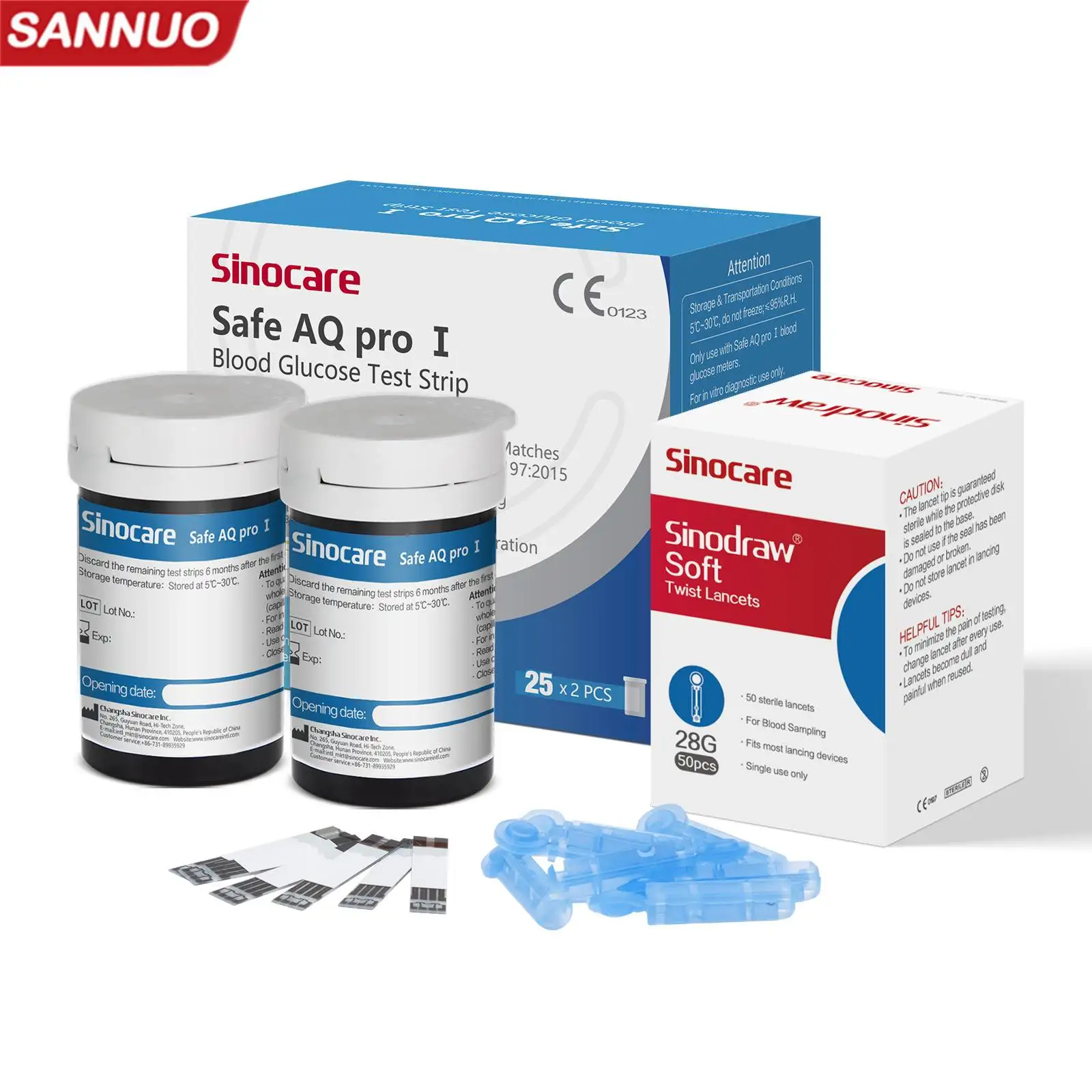 Sannuo Sinocare Safe AQ Pro I Test Strips and Lancets 50/100/200（only strips for Safe AQ Pro I)