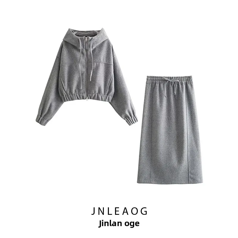 Conjunto de Terno Casual de Lã F Novo de Outono com Design de Moda, Manga Curta e Manga Longa, Estilo Francês, Tecido ...