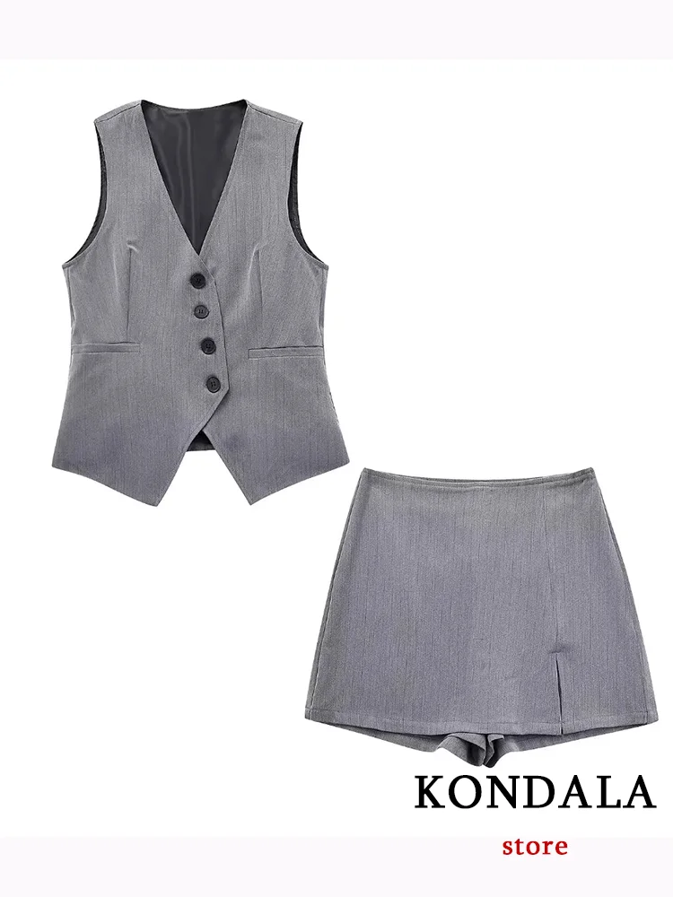 KONDALA Office Lady Suit Women Solid V Neck Single Breasted Pockets Blazer Zipper Straight Shorts Fashion 2023 Autumn Sets