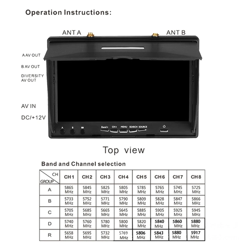 5.8G FPV Monitor 7 Inch Monitor LCD Screen 800X480 40CH Build-In Dual Receiver For RC FPV Drone Quadcopter