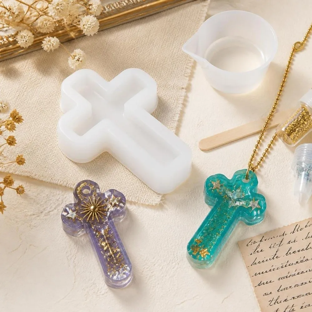 10pcs Easy Mirror Effect Cross Resin Mold Easy Demoulding Elastic Silicone Candle Mold Epoxy Resin Mold For DIY