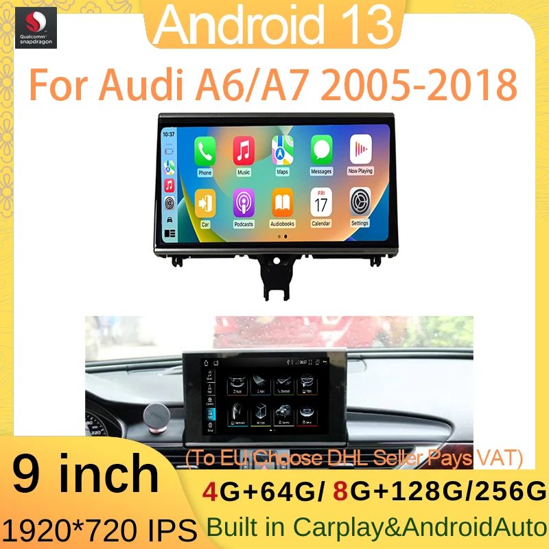 

9 Inch 8Core Qualcomm Android 13 For Audi A6 C7 A7 2012-2018 8+256G Multimedia Video Player Apple Carplay GPS Navigation WIFI