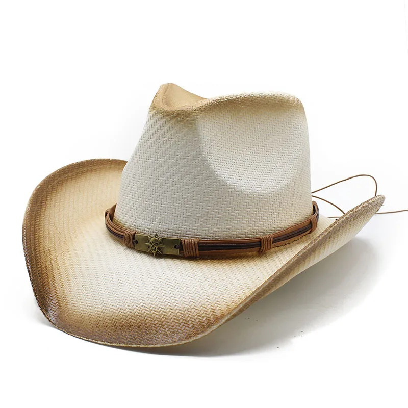 Hand Painted Straw Cowboy Hat Men And Women Summer Sun Hat Rolled Brim Straw Hat Wide Brim Beach Sun Protection Hat