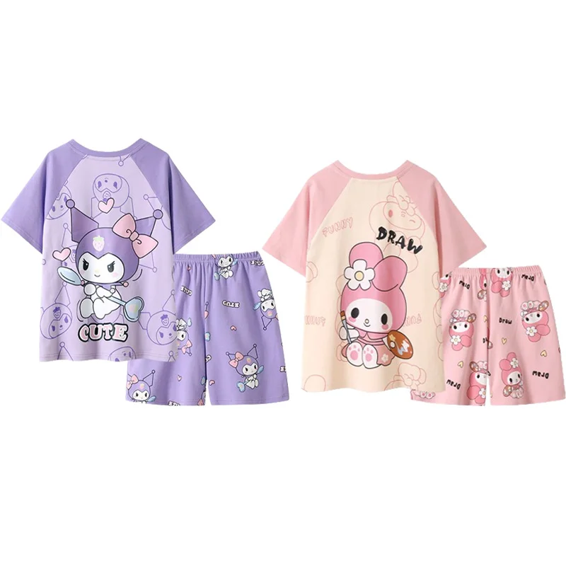 

New Sanrios My Melody Kuromi Children's Home Pajamas Cartoon Summer Girls Anime Short Sleeve Thin Kawaii Breathable Cute