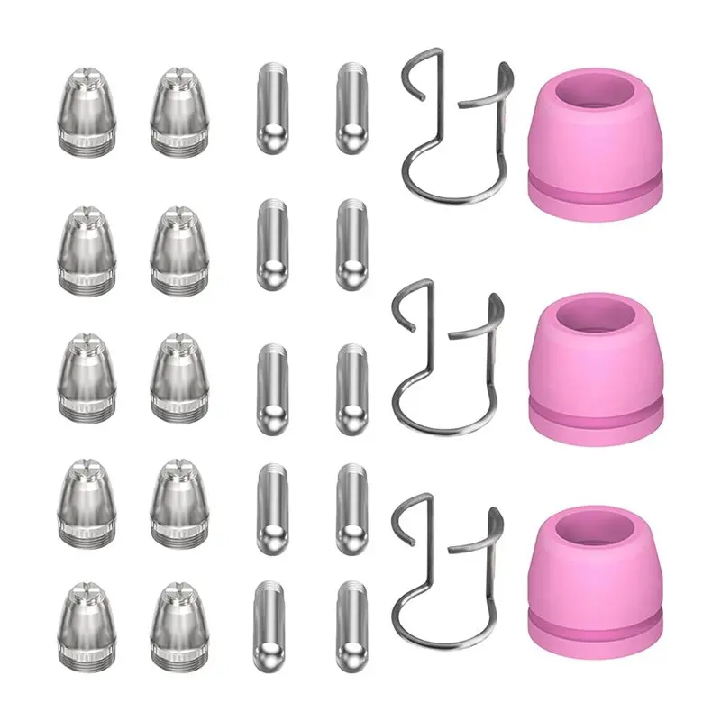 SOFT-For 50-60A Cutting Torch 26PCS Plasma Cutter Consumables Kit Including Electrodes Nozzles Shield Cups Guides