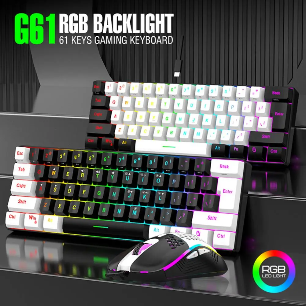 Клавиатура с RGB-подсветкой, механическая игровая клавиатура RGB, набор мышей с 61-проводной мини-офисной клавиатурой, универсальный комплект для геймеров