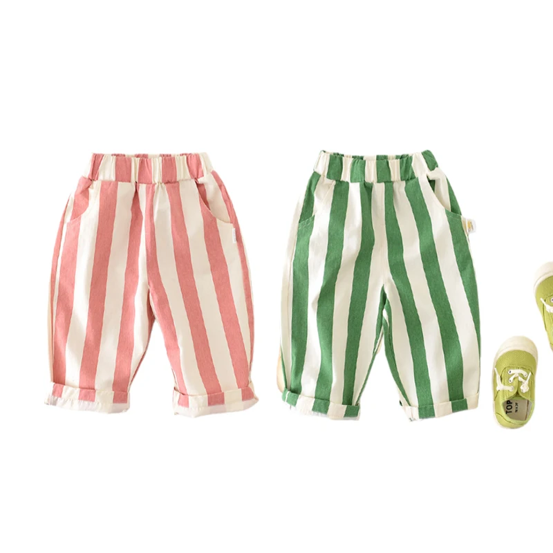 2026 ربيع جديد الطفل سروال مخطط 0-3Y فضفاضة تناسب مرونة الخصر مكبل لينة الباستيل طفل السراويل تنفس الطفل قيعان #1