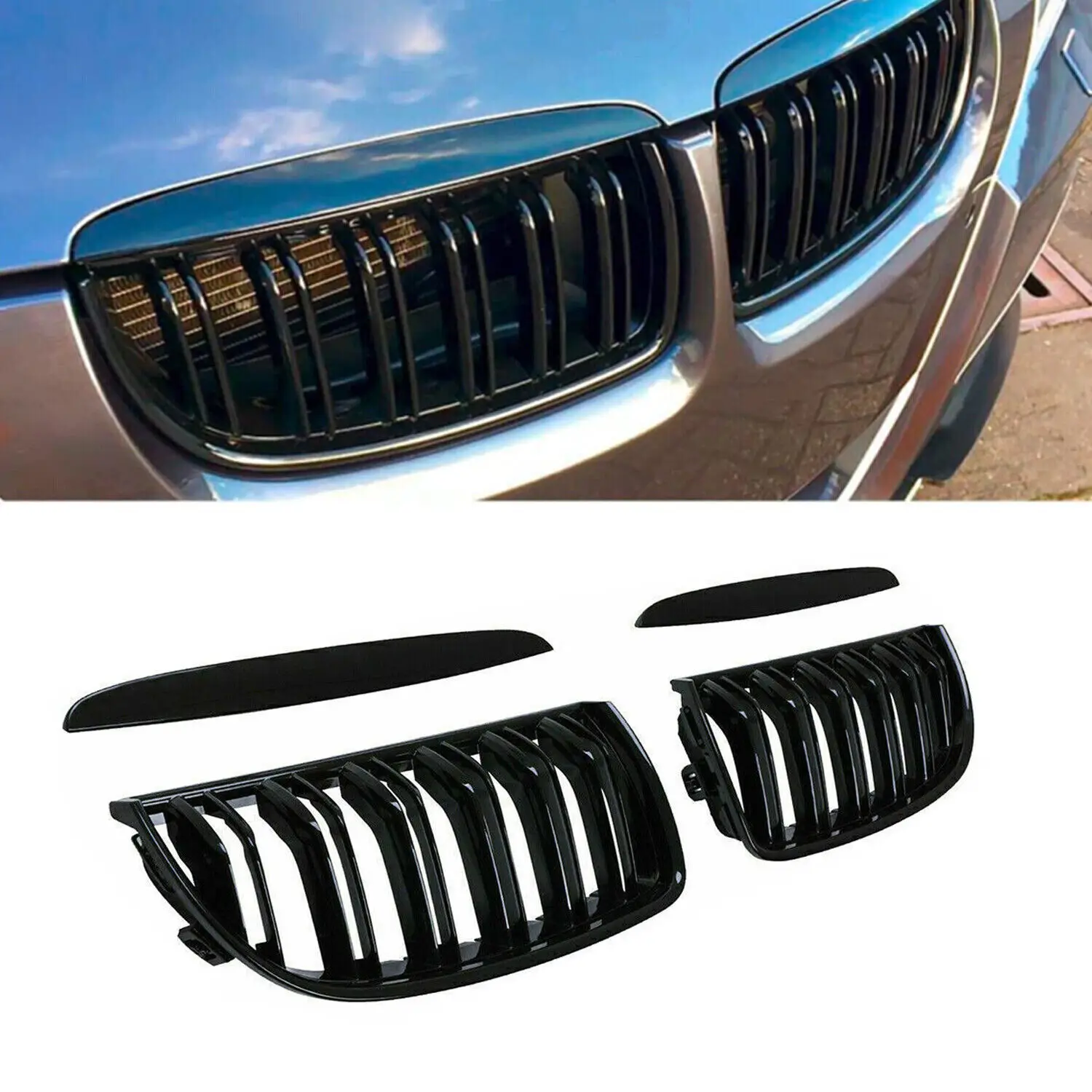 

Car Front Kidney Replacement Grilles For BMW 3 Series E90 E91 320i 323i 328i 2005-2008 Gloss Black Racing Grill Hood Eyelids