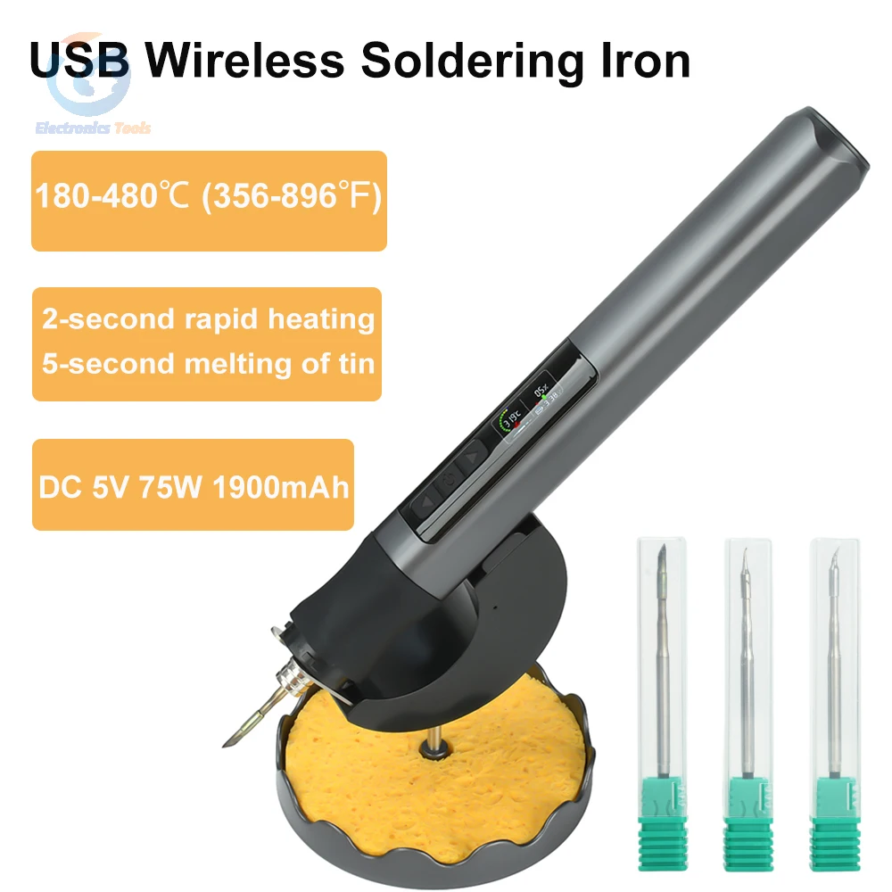 

USB беспроводной цифровой электрический паяльник, комплект 1900 мАч, умная паяльная ручка, регулируемая температура 180-480 ℃ Инструмент для ремонта сварки