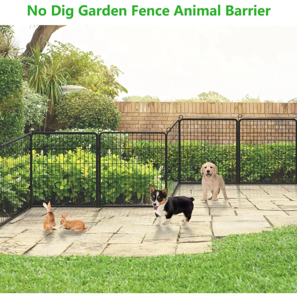 Decorative Metal Fence Panels No Dig Fence Garden Fence with Gate, 32in(H) x 85Ft(L) Fencing for Dogs 32 Panels Animal Barrier