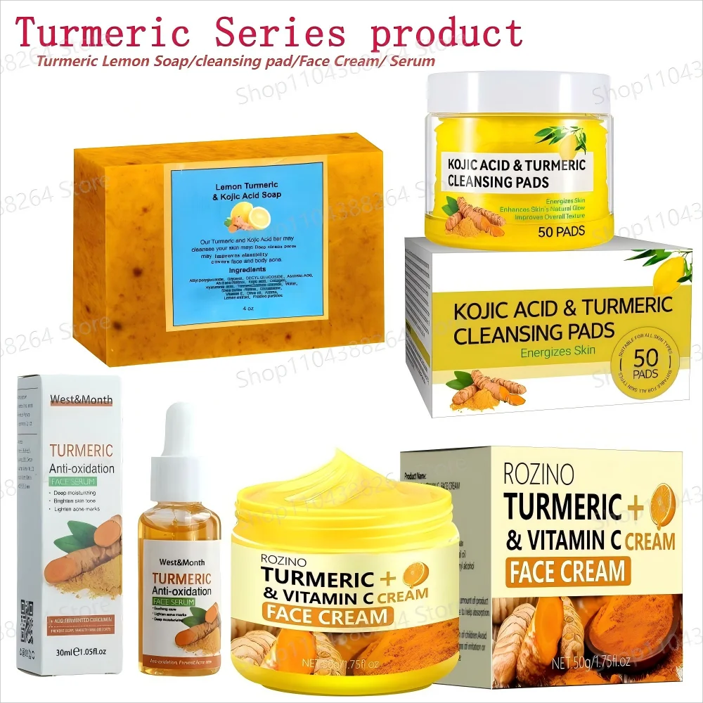 Kurkuma-Zitronenseife/Reinigungspolster/Gesichtscreme/Serum Kurkuma-Serie Hautpflegeprodukt erhellen den Hautton für alle Hauttypen nähren