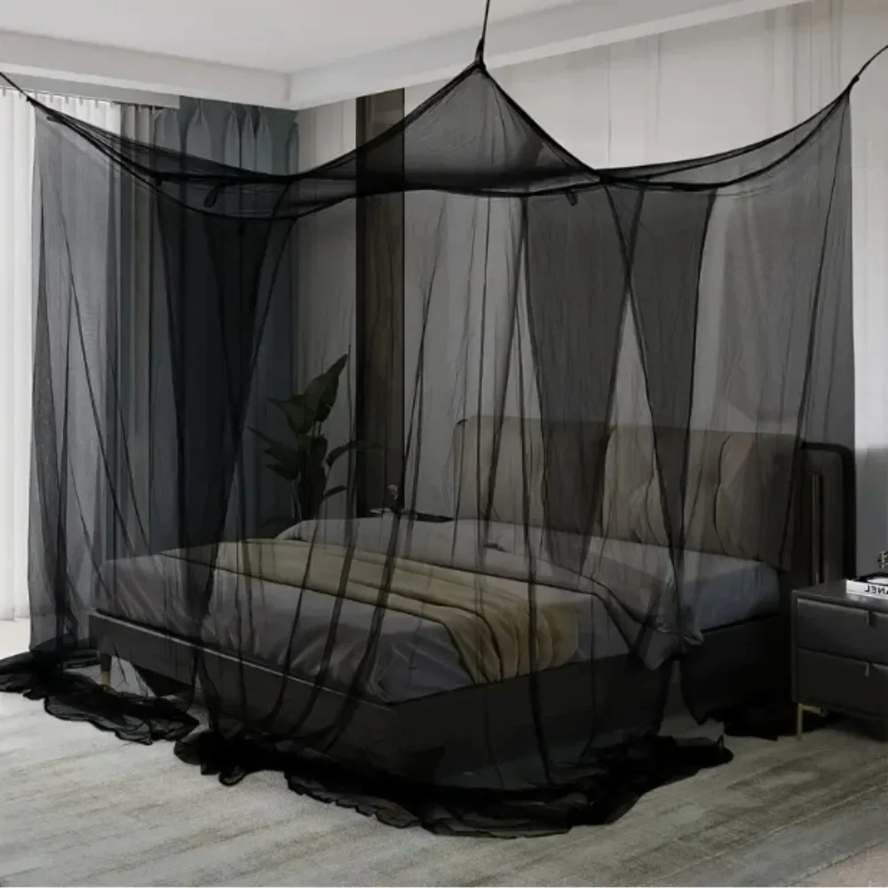 

Large Four Door Mosquito Net Polyester Simple Black Four Corner Dustproof Mesh Cover Summer Outdoor Camping Prevent Insect Net
