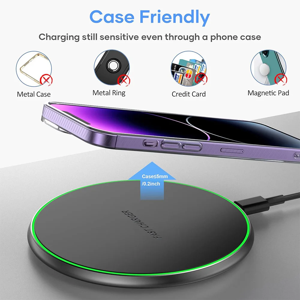 15W Fast Wireless Charger Pad for IPhone17-13Pro/XS Max/Mini/X/XR & Samsung/Xiaomi/Huawei - USB-Powered Induction Charging