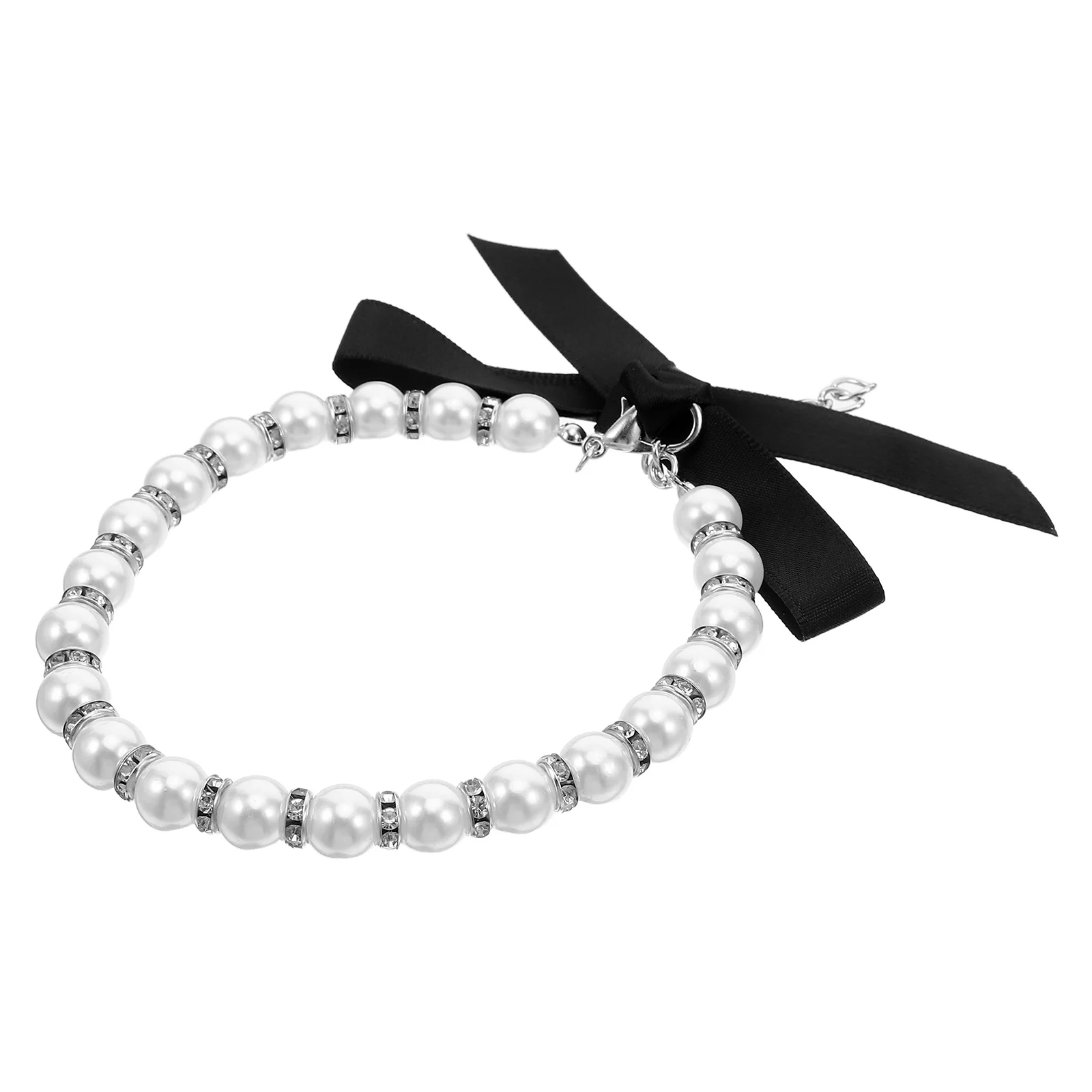 

Dog Cat Imitation Pearls Bling Ribbon Bow Adjustable Puppy Jewelry For Female Dogs Cats White Pet Necklace For Dogs Cat