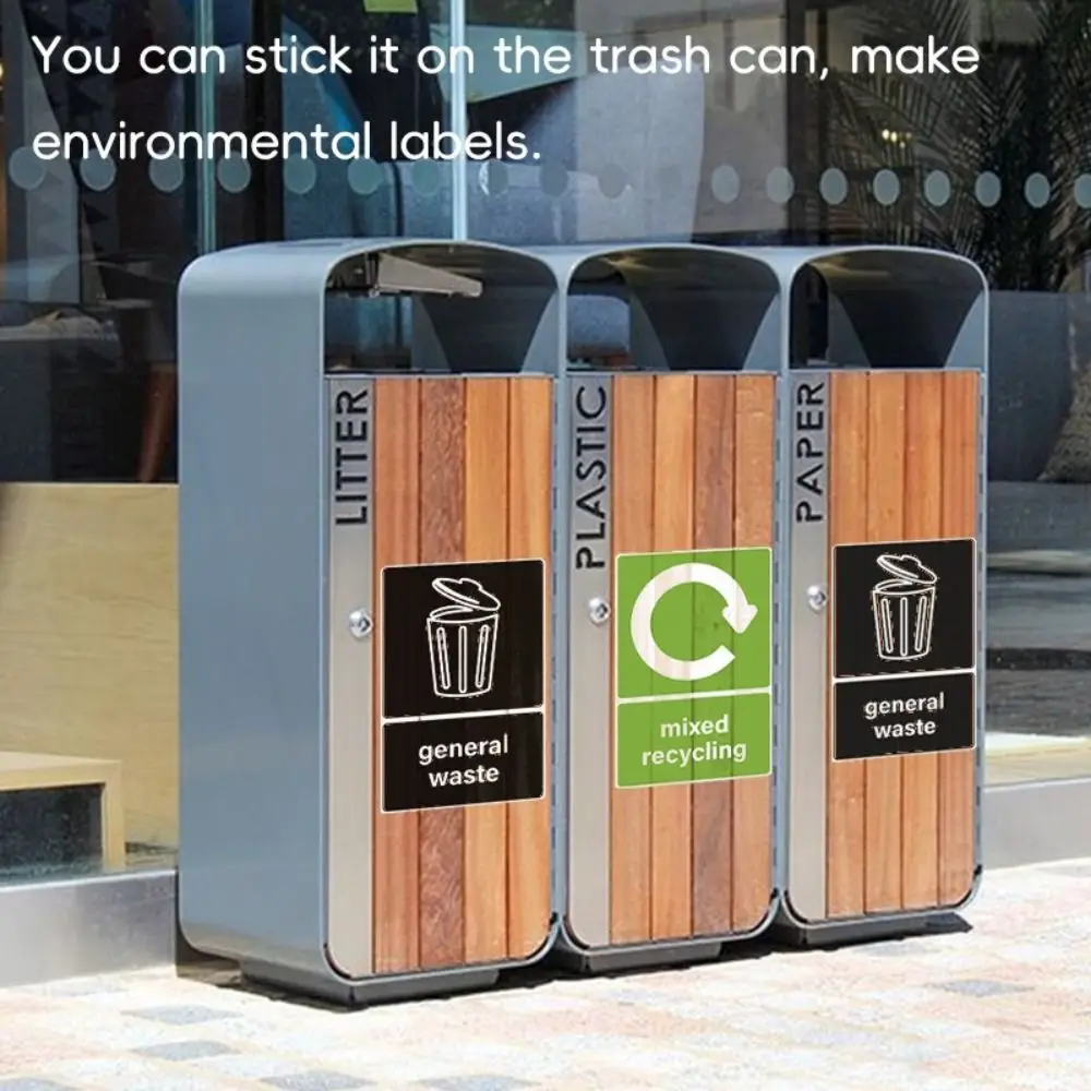

10PCS New Weatherproof Trash Bin Stickers Environment Friendly 15x10mm Symbol Stickers Recycle Decals Outdoor