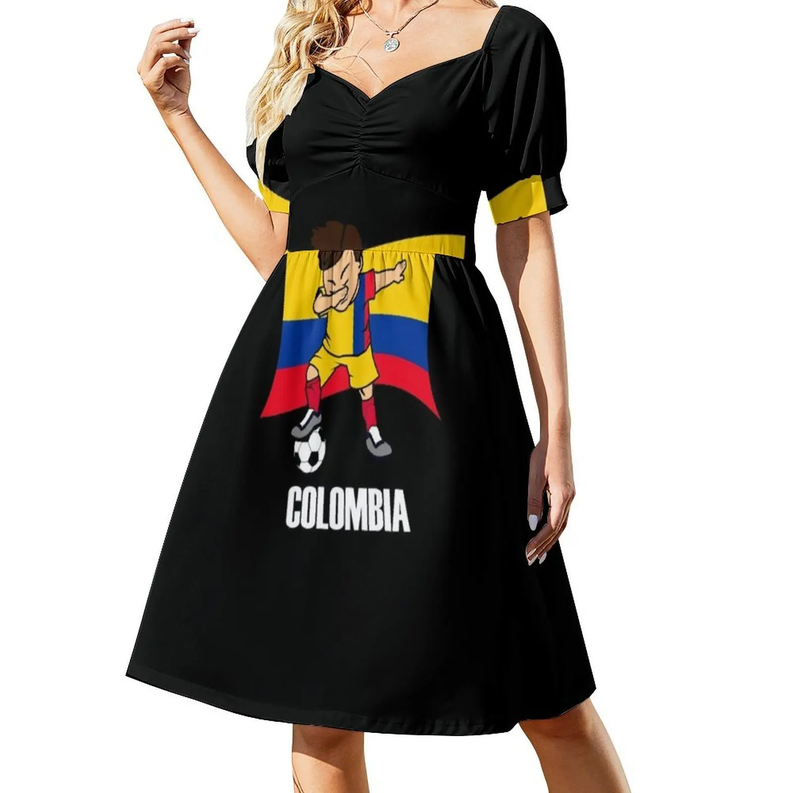 فستان Dabbing Soccer Boy كولومبيا لكرة القدم جيرسي علم كولومبيا على الطراز الكوري للنساء فستان كاجوال أنيق للحفلات أو اليومية #2