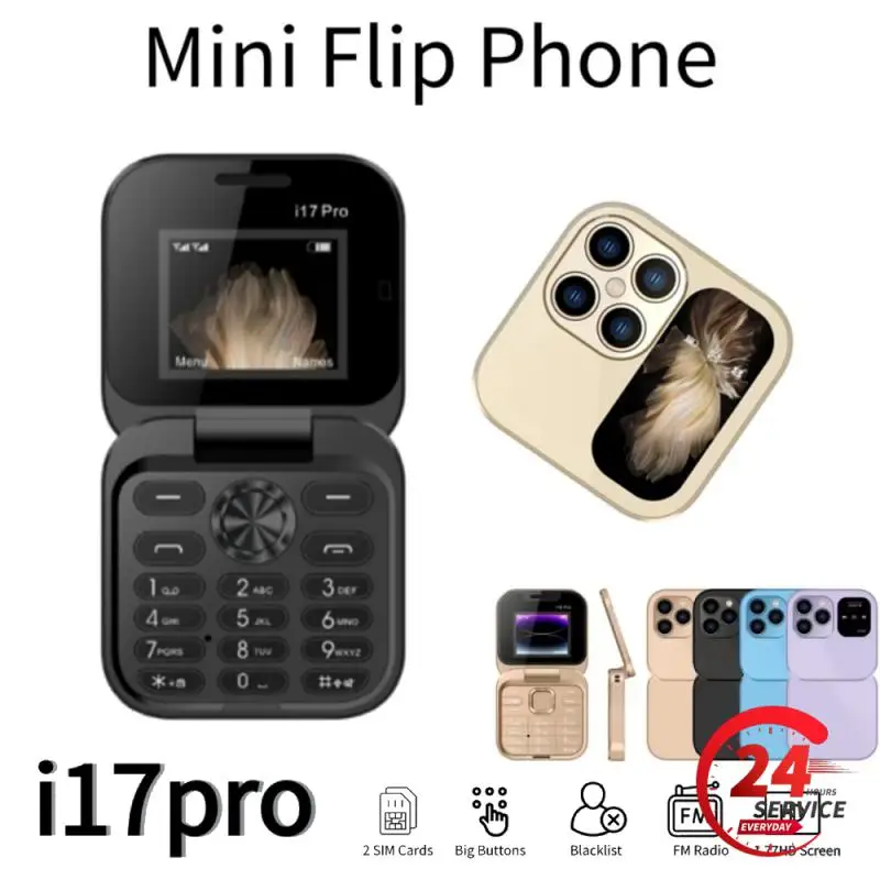 I17pro Mini Dual SIM Card Fold Mobile Phone 2G Network Video Player Flashlight FM Radio Magic Voice Small Box Flip Cellphones