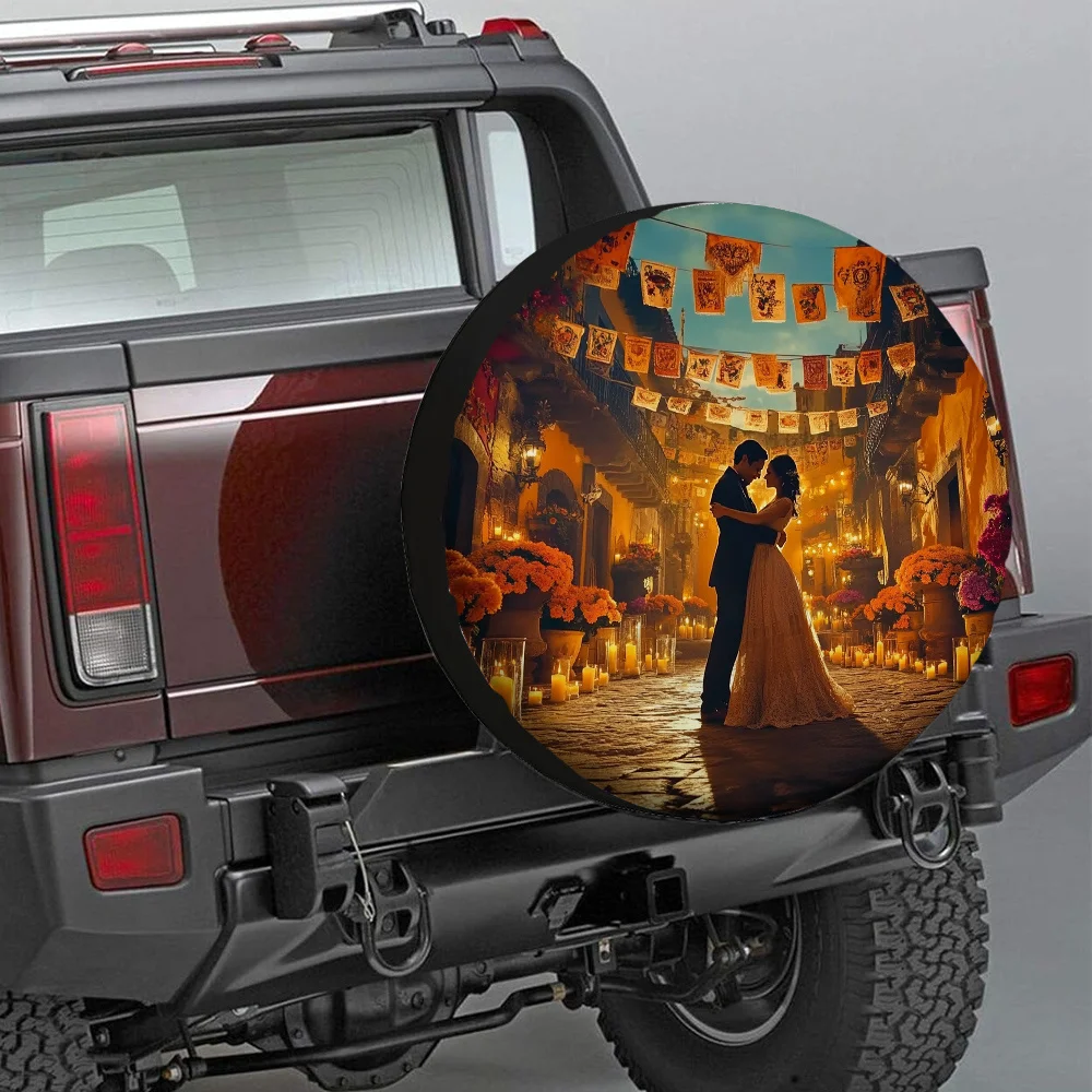 1pc 2D Flat Printing Day Of The Dead Photography Tire Covers Romantic Dance Durable 100% Polyester Fabric Without Electricity Ne