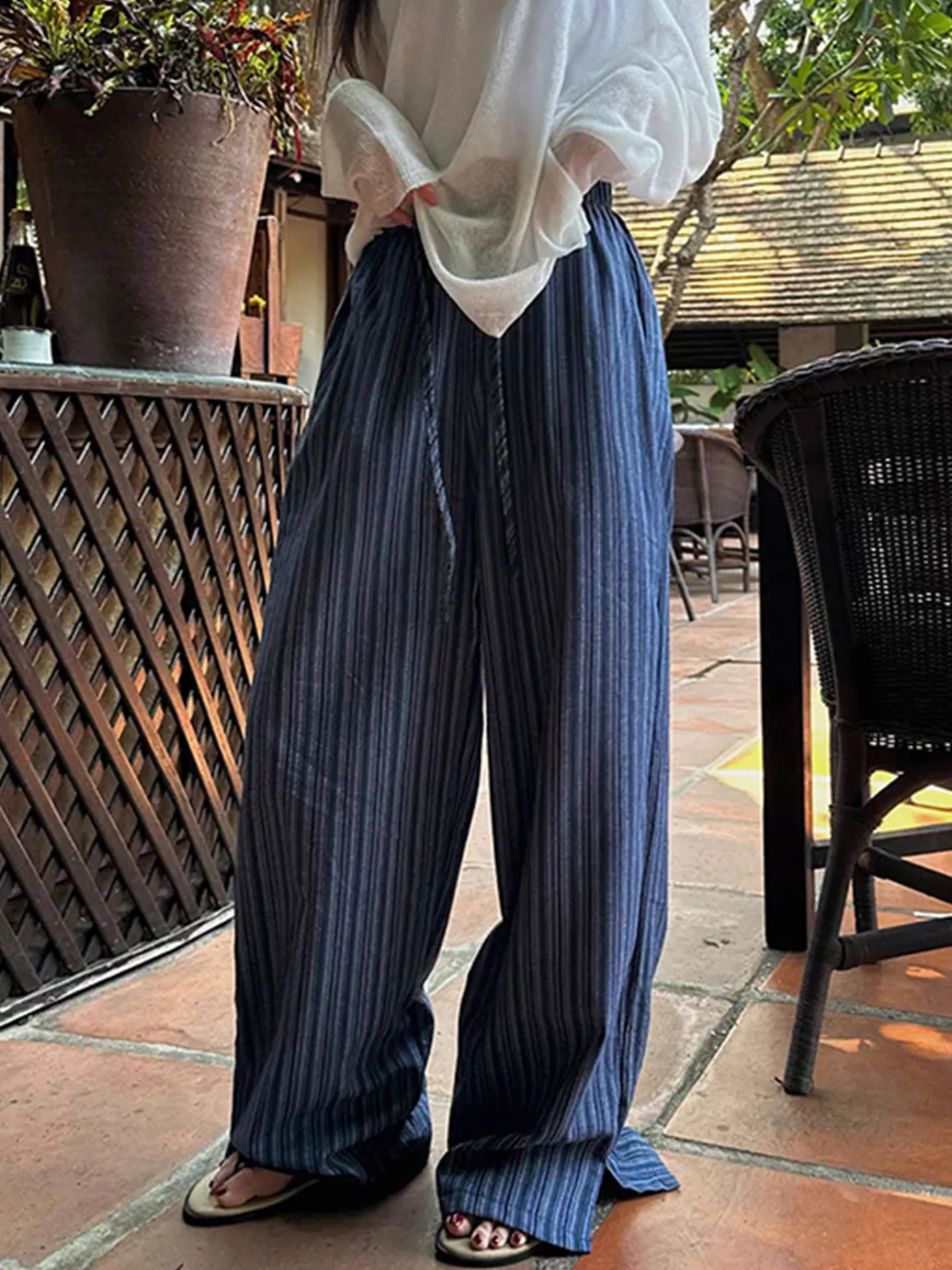 ZHISILAO New Stripe Wide Leg Pants Women Casual Y2k Loose Trousers Spring Summer 2026