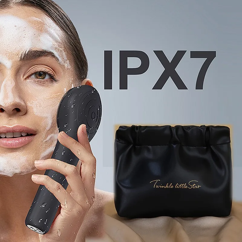 2502 Mini Electric Silicone Facial Cleansing Brush LED Home Use Portable  Deep Cleaning Waterproof Black