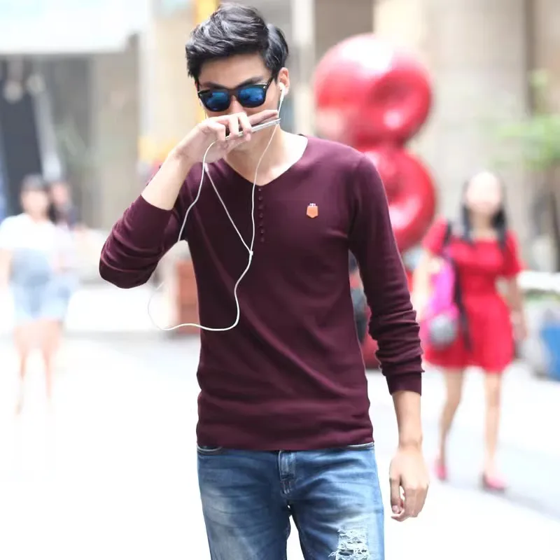 

Slim Fit V-Ne Color Knit Sweater Youth American Casual Versatile Base Layer irt Autumn Winter Men's Faion Clothing