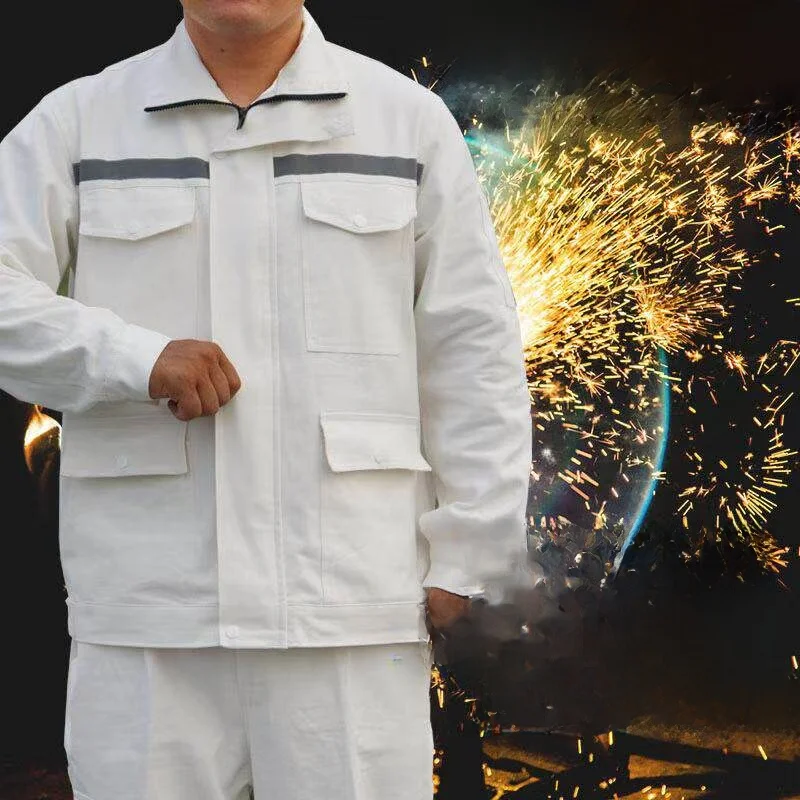 

Thiened Pure Cotton Fireproof Long Sve Workwear Set Durable Steel ey Welding Overalls Canvas Suit for ian/W