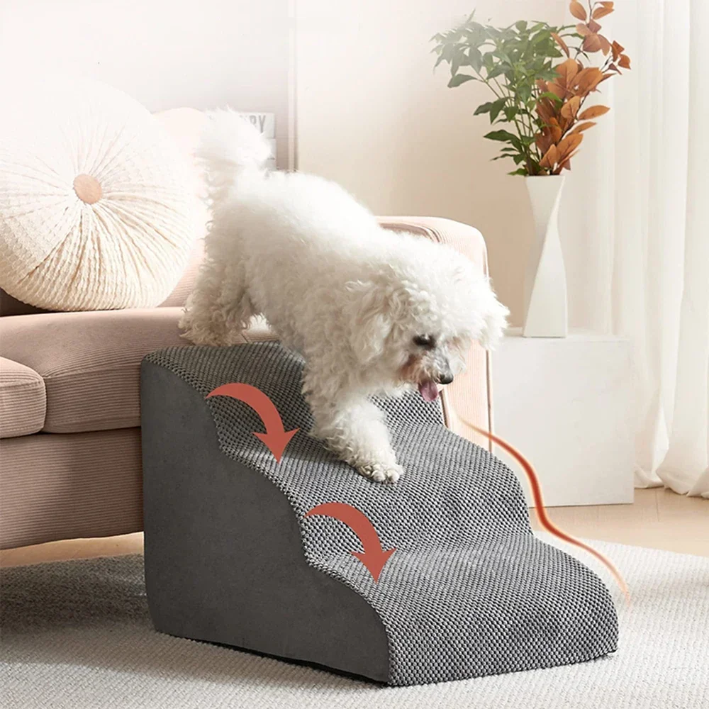 

Dog Stairs 2/3 Steps Ramp Couch Puppy Old Dog Non-slip Removable Memory Foam Ladder High Couch And Bed Pet Supplies