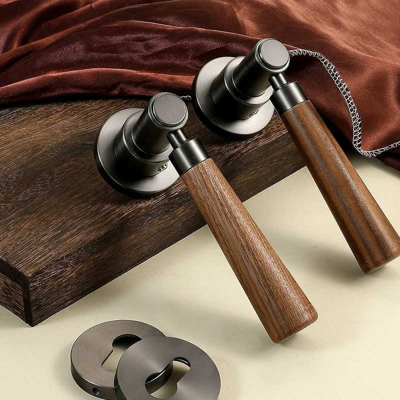 

Modern Minimalist Interior Room Split Style Retro Walnut Wood Door Handle Magnetic/silent Bedroom Handle Lock