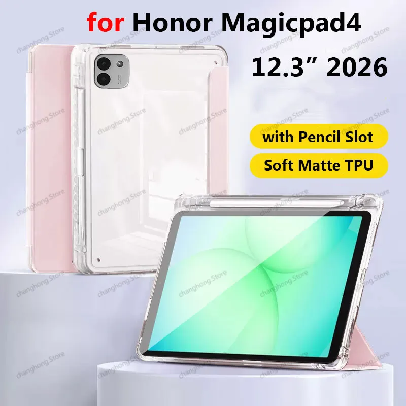 For Honor MagicPad 4 12.3 Inch Soft Matte TPU Clear Tri-folding Tablet Stand Casing Cover For MagicPad4 YLE-W09 12.3