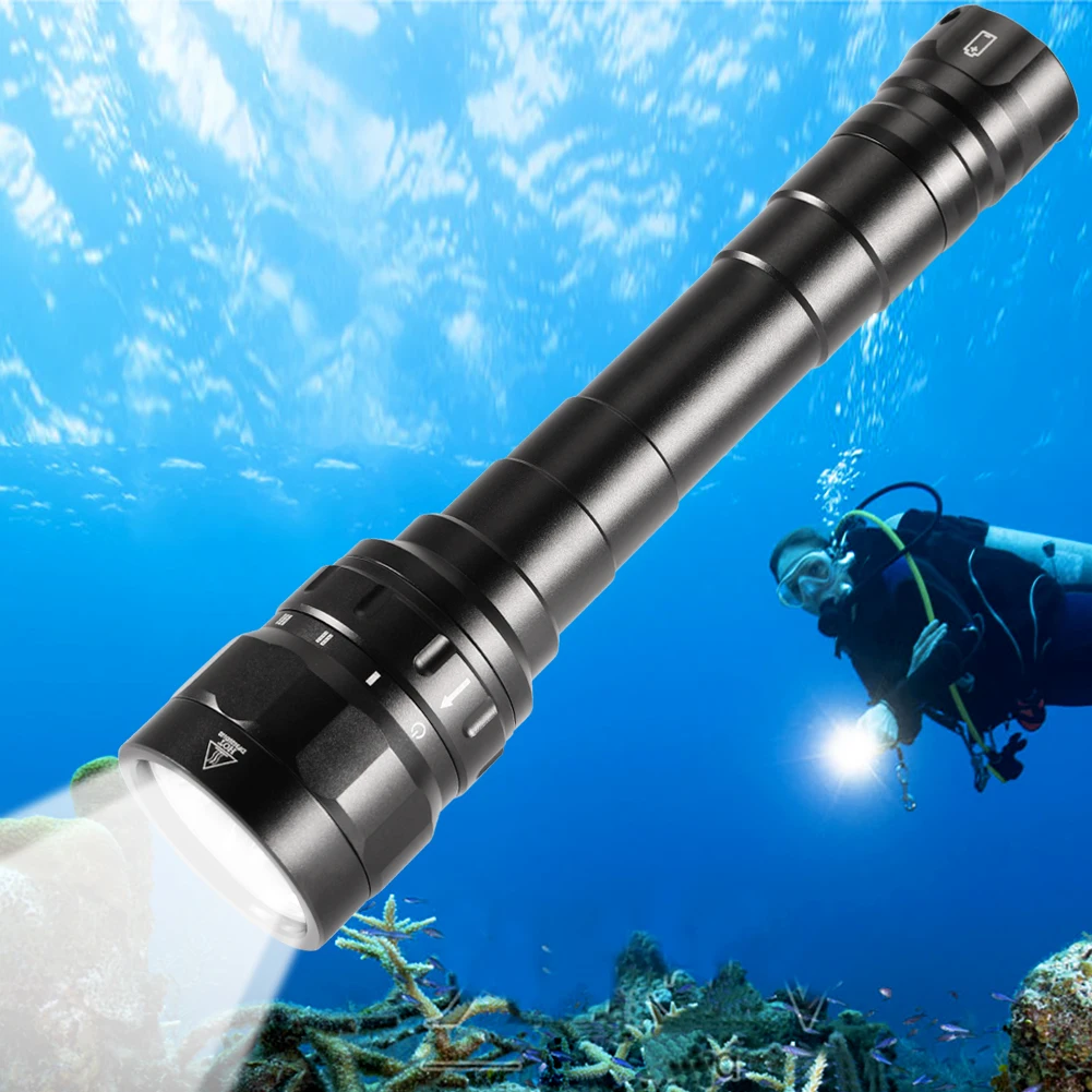 3100 LM 5 Modes 100m 328ft  Rechargeable scuba diving light underwater waterproof flashlight for diving with charger battery kit